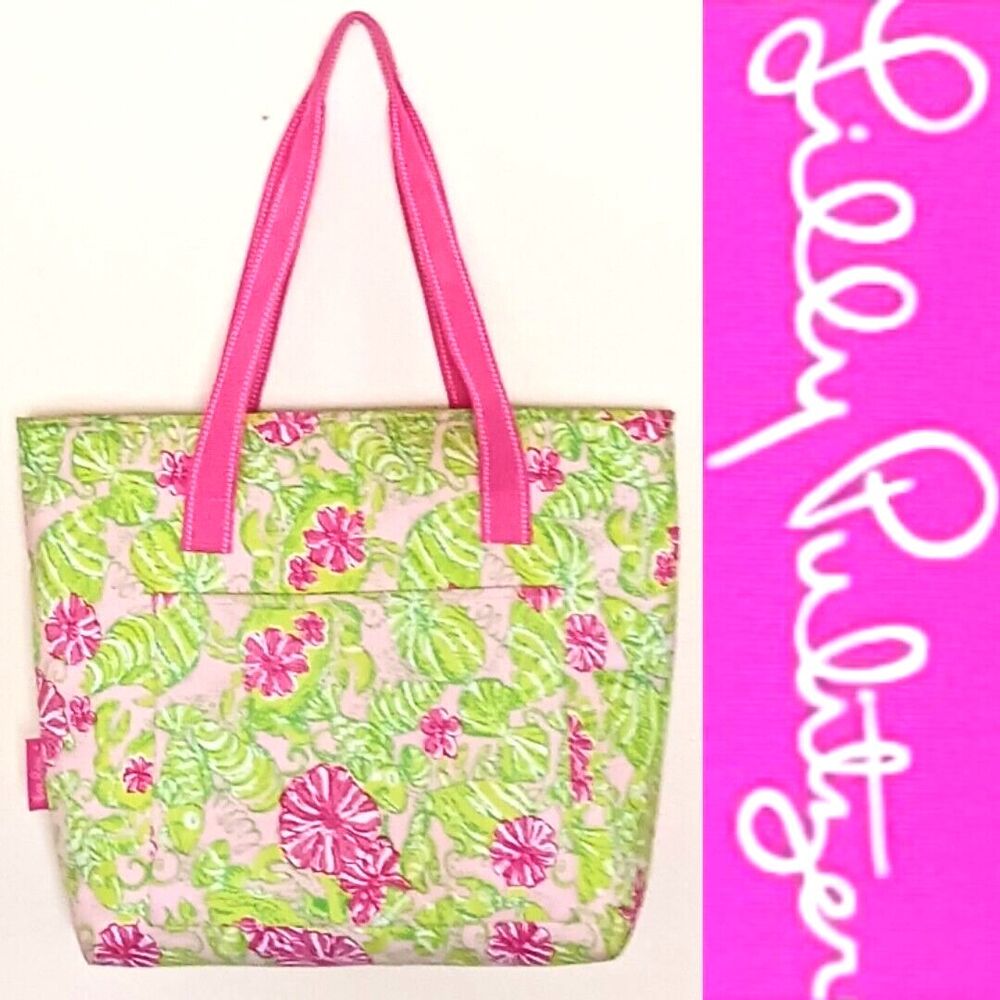 Lilly Pulitzer Lg Insulated Shopper/Beach Tote Pink Green Floral Neoprene